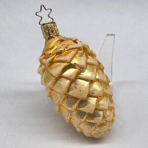 Inge Glas Pine Cone German Glass Christmas Ornament Yellow